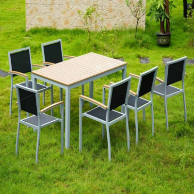 Outdoorset Urla 2, 1 x Tisch 140 x 80 cm, 6 x Terrassenstuhl Urla mit Armlehnen