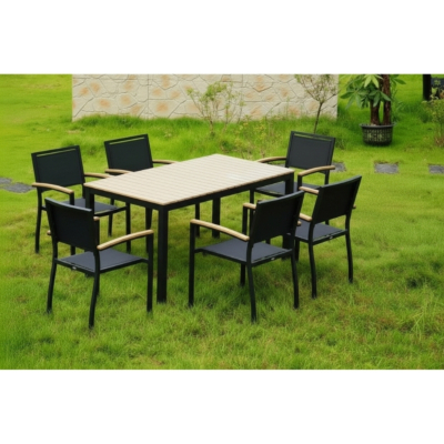 Outdoorset Urla 2, 1 x Tisch 140 x 80 cm, 6 x Terrassenstuhl Urla mit Armlehnen